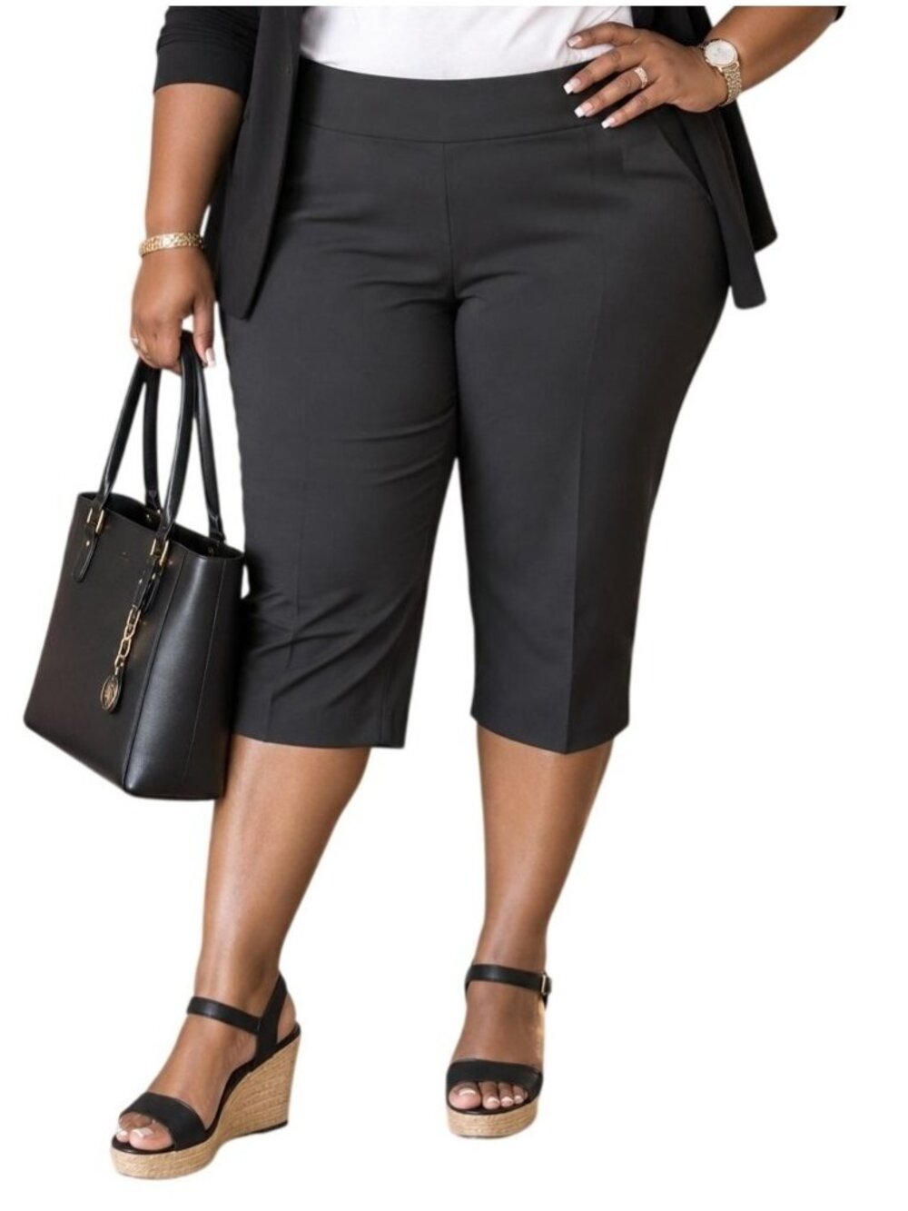 Courtenay Plus Size 18W Shorts Black Stretch Knee-Length Comfort Fit
